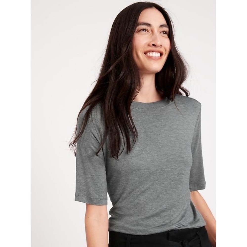 Banana Republic Threadsoft Elbow Sleeve T Shirt Gray Heathered Crew Neck S NEW
